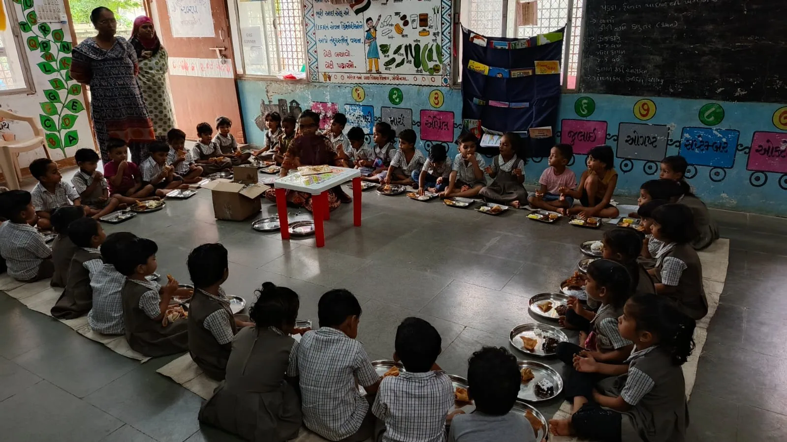 Shree Foundation team with schoolchildren during a community visit in Ahmedabad
