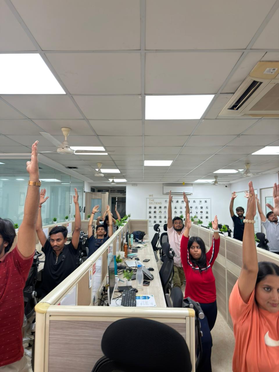Employees taking part in a Shree Foundation Corporate Wellness Program yoga session